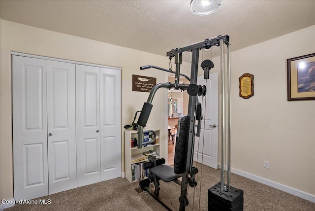 12671 E Trout Pond Rd, Athol, ID 83801 - workout area featuring carpet flooring, baseboards, and a textured ceiling