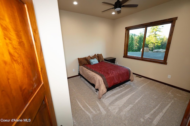 9057 W Benton Way, Coeur Dalene, ID 83814 - carpeted bedroom with recessed lighting, baseboards, and ceiling fan