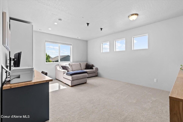 1482 N Skykomish Dr, Post Falls, ID 83854 - living area with plenty of natural light, light colored carpet, a textured ceiling, and baseboards