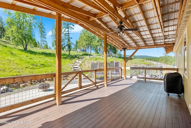 1446 Sagle Creek Rd, Sagle, ID 83860 - wooden deck with a ceiling fan, a fire pit, and area for grilling