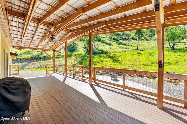1446 Sagle Creek Rd, Sagle, ID 83860 - wooden deck with a ceiling fan and grilling area