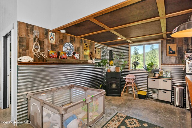 1446 Sagle Creek Rd, Sagle, ID 83860 - miscellaneous room with coffered ceiling and concrete floors