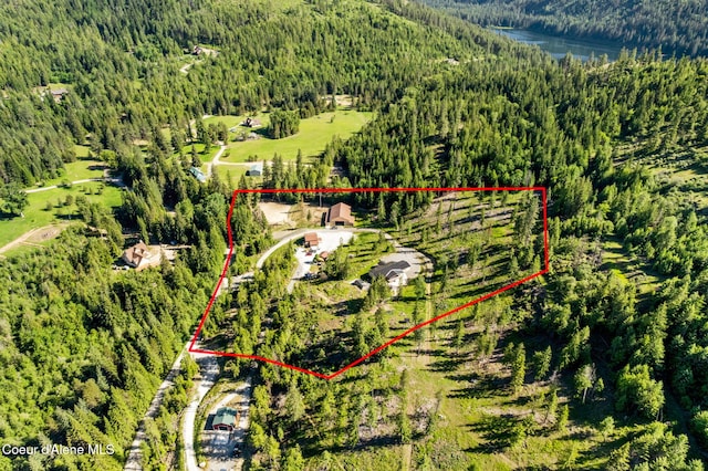 1446 Sagle Creek Rd, Sagle, ID 83860 - view of property location with a heavily wooded area, property parcel outlined, and a large body of water