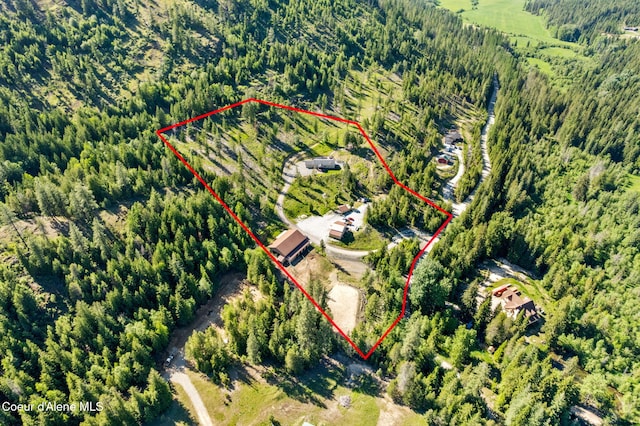 1446 Sagle Creek Rd, Sagle, ID 83860 - aerial view of property and surrounding area with a forest and property parcel outlined