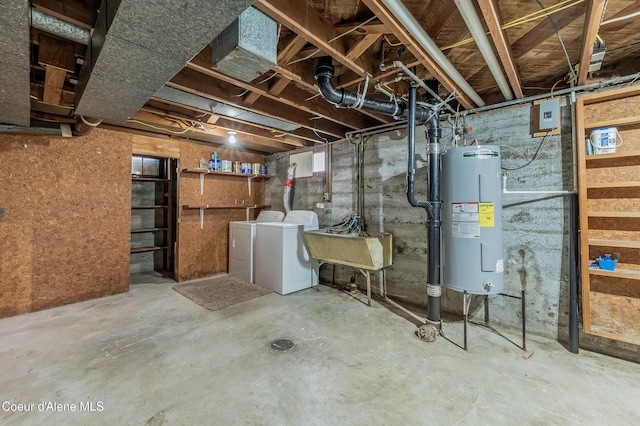 2016 N 7th St, Coeur Dalene, ID 83814 - basement with washing machine and dryer, electric water heater, and a sink