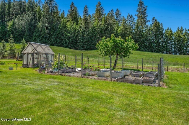 25024 N Derting Rd, Hayden, ID 83835 - view of yard with a garden, a greenhouse, and an outbuilding