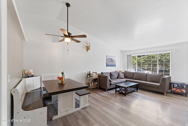 3149 N 12th St, Coeur Dalene, ID 83814 - living area with vaulted ceiling, a ceiling fan, and light wood-type flooring