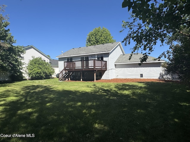 8309 N Vantage Dr, Hayden, ID 83835 - rear view of property featuring a wooden deck, a yard, and stairs