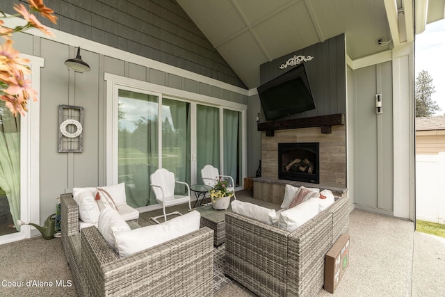 10383 N Morris Rd, Hayden Lake, ID 83835 - view of patio / terrace with an outdoor living space with a fireplace