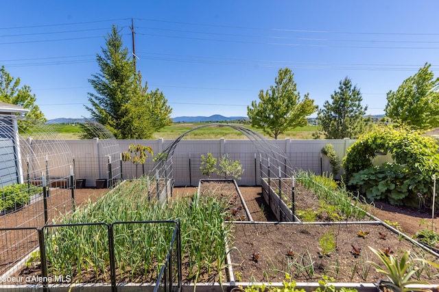4281 N Shelburne Loop, Post Falls, ID 83854 - fenced backyard with a garden and a mountain view
