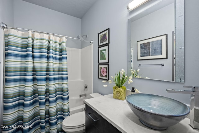 6036 W Sparrowhawk Dr, Rathdrum, ID 83858 - bathroom with vanity, toilet, and shower / bath combo with shower curtain