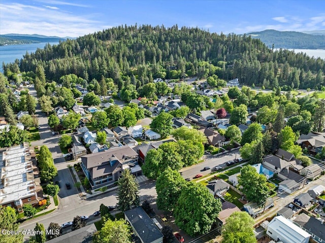 1010 E Mullan Ave Unit 202, Coeur Dalene, ID 83814 - aerial perspective of suburban area with a heavily wooded area and a water and mountain view