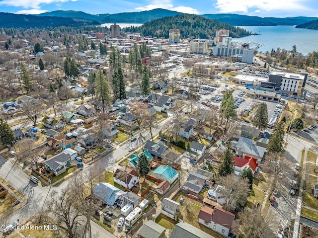 721 N A St, Coeur Dalene, ID 83814 - aerial view of property's location with a water and mountain view
