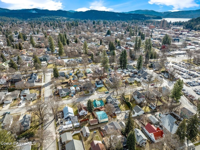 721 N A St, Coeur Dalene, ID 83814 - aerial view of property's location featuring mountains and nearby suburban area