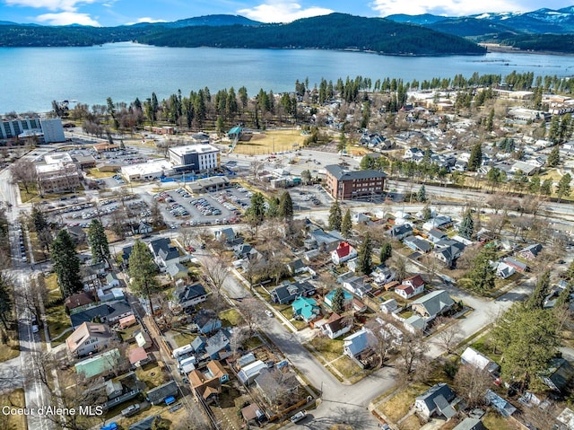 721 N A St, Coeur Dalene, ID 83814 - aerial overview of property's location featuring a water and mountain view