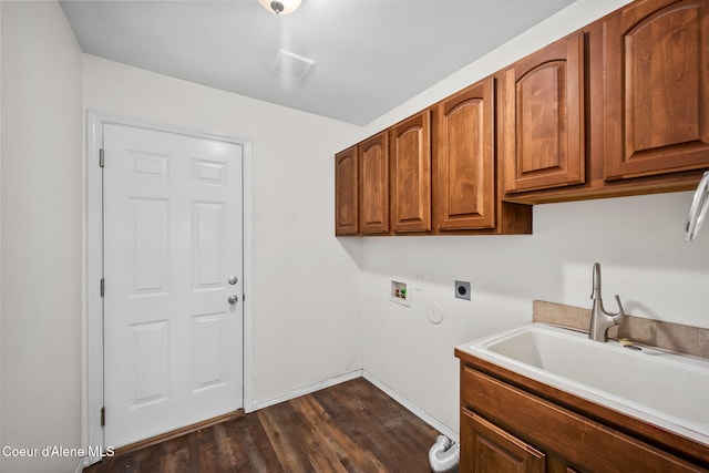 2619 N Tiatan St, Post Falls, ID 83854 - washroom with electric dryer hookup, cabinet space, hookup for a washing machine, dark wood-style floors, and baseboards