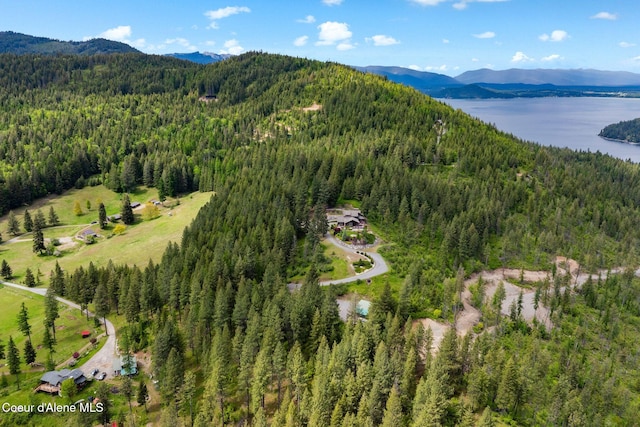 295 Sky Meadow Ln, Sagle, ID 83860 - drone / aerial view of a heavily wooded area and a water and mountain view