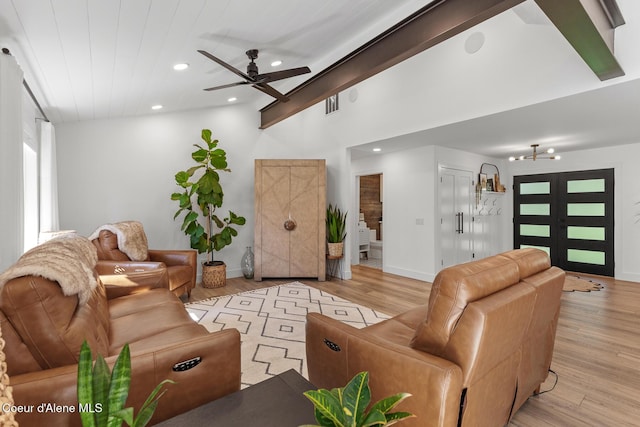 1113 N Lambert Ln, Coeur Dalene, ID 83814 - living area with light wood-type flooring, recessed lighting, a ceiling fan, a chandelier, and baseboards
