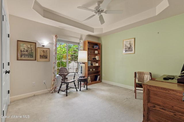 8511 N Summerfield Loop, Hayden, ID 83835 - office space with a raised ceiling, baseboards, carpet floors, and a ceiling fan