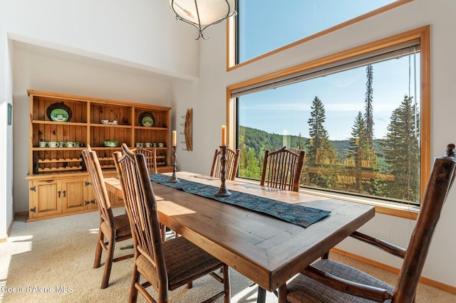 227 Crystal Springs Rd # 3, Sandpoint, ID 83864 - dining space with light colored carpet and a towering ceiling