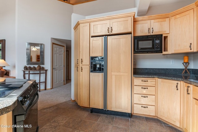 227 Crystal Springs Rd # 3, Sandpoint, ID 83864 - kitchen featuring light brown cabinets, black appliances, and dark colored carpet