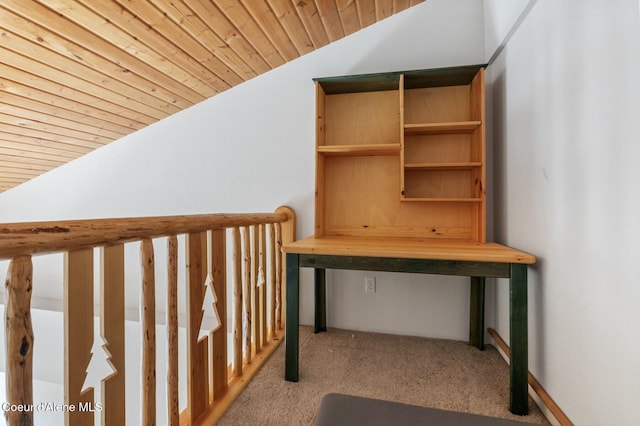 227 Crystal Springs Rd # 3, Sandpoint, ID 83864 - unfurnished office with vaulted ceiling, carpet, and wooden ceiling