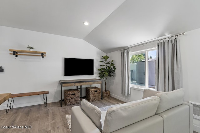 901 N 16th St, Coeur Dalene, ID 83814 - living room with vaulted ceiling, wood finished floors, baseboards, and recessed lighting
