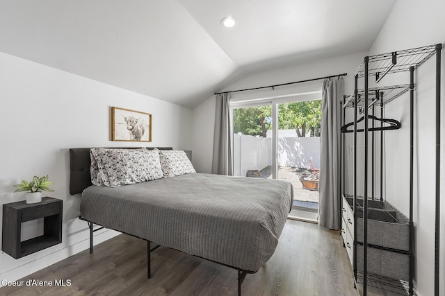 901 N 16th St, Coeur Dalene, ID 83814 - bedroom with vaulted ceiling, access to outside, wood finished floors, and recessed lighting