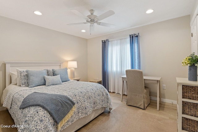 5835 E Steamboat Bnd, Post Falls, ID 83854 - bedroom with recessed lighting, baseboards, ceiling fan, and light wood-style flooring