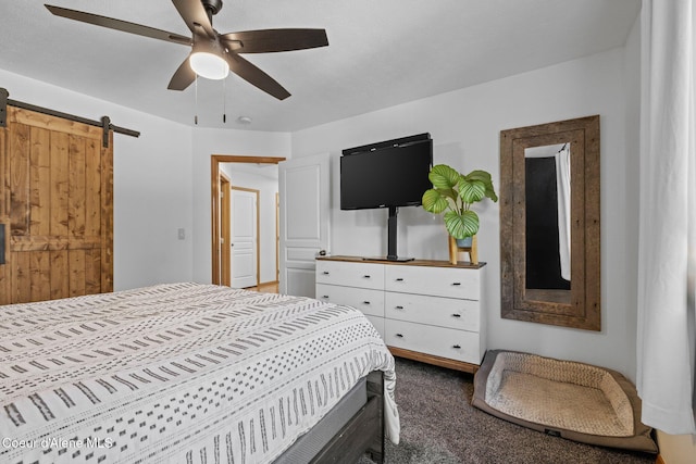 688 N Sparklewood Ct, Post Falls, ID 83854 - bedroom with carpet, a ceiling fan, and a barn door