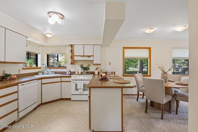 1130 E Timber Ln # 2, Coeur Dalene, ID 83815 - kitchen with white appliances, a sink, a peninsula, and plenty of natural light