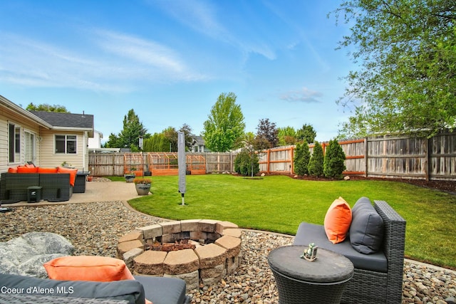 500 N Elm Rd, Post Falls, ID 83854 - view of yard featuring an outdoor living space with a fire pit and a patio