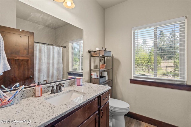 23378 N Prominence Rd, Rathdrum, ID 83858 - bathroom with wood finished floors, vanity, and a shower with curtain