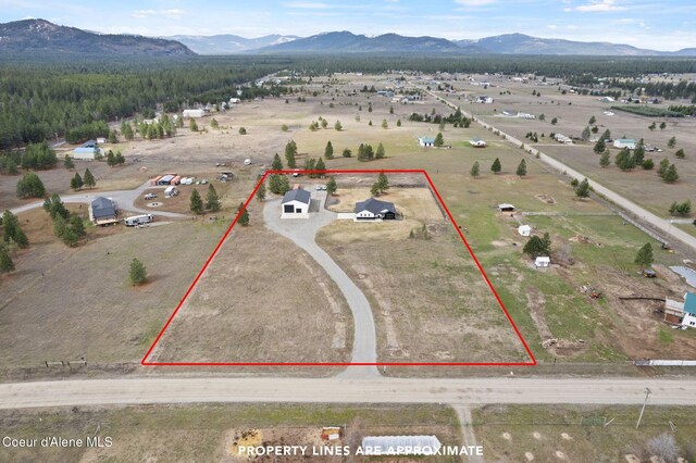 27455 N Caribou Ave, Athol, ID 83801 - aerial view of property's location with mountains and property boundaries highlighted