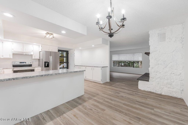 16 Beers Humbird Rd, Sagle, ID 83860 - kitchen featuring stainless steel appliances, a chandelier, white cabinets, plenty of natural light, and a textured ceiling