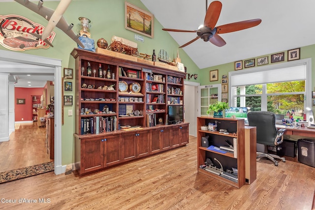 2177 E Totten Ln, Dalton Gardens, ID 83815 - office space with a ceiling fan, light wood finished floors, and lofted ceiling