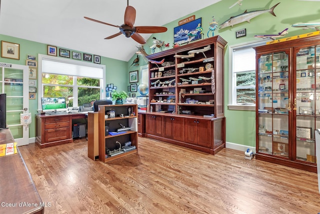 2177 E Totten Ln, Dalton Gardens, ID 83815 - office with a ceiling fan, healthy amount of natural light, light wood-style floors, vaulted ceiling, and baseboards