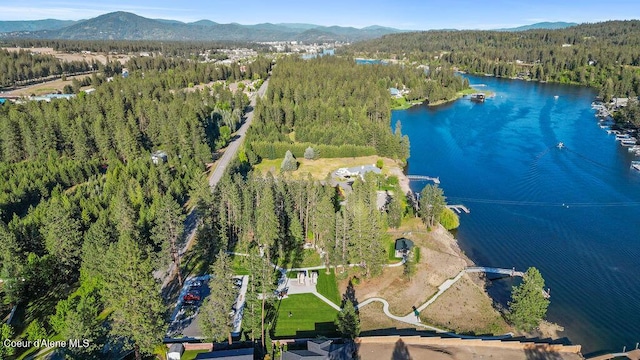 5735 E Steamboat Bnd, Post Falls, ID 83854 - aerial overview of property's location with a forest and a water and mountain view
