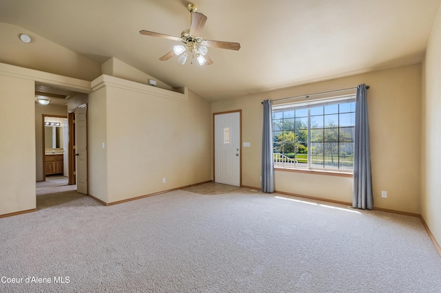 321 E Acorn Ave, Coeur Dalene, ID 83814 - carpeted empty room with ceiling fan, lofted ceiling, and baseboards