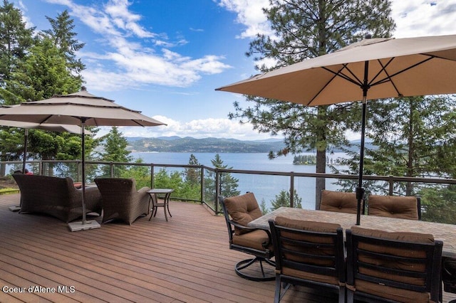 4987 S Bay Pointe Way, Coeur Dalene, ID 83814 - wooden terrace with outdoor dining space and a water view