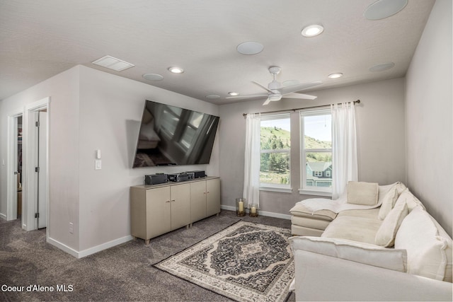 21367 E Acadia Ct, Liberty Lake, WA 99019 - carpeted living area featuring baseboards, a ceiling fan, and recessed lighting