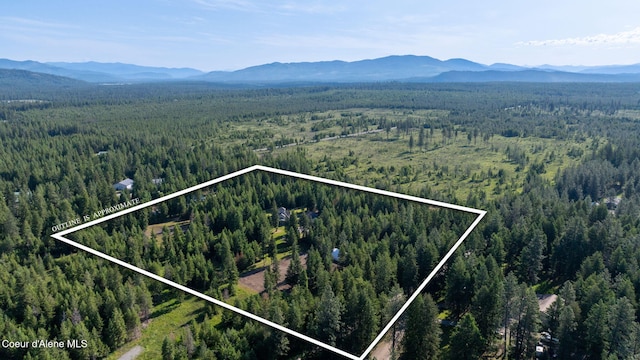 13 Park Dr, Spirit Lake, ID 83869 - aerial view of property's location featuring a heavily wooded area, mountains, and property parcel outlined