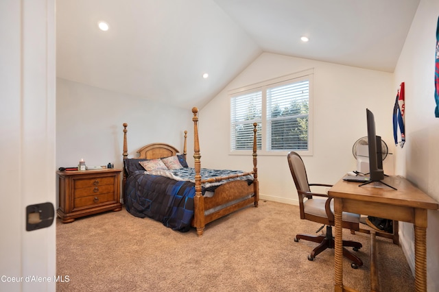 13 Park Dr, Spirit Lake, ID 83869 - carpeted bedroom with lofted ceiling, recessed lighting, a desk, and baseboards