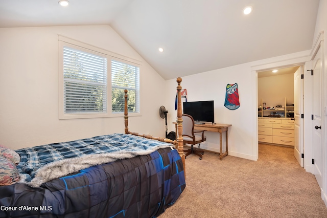13 Park Dr, Spirit Lake, ID 83869 - bedroom with light carpet, recessed lighting, vaulted ceiling, and baseboards