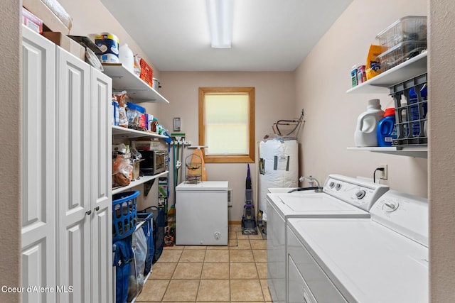 9307 Lakeshore Dr, Sagle, ID 83860 - washroom with washer and dryer, light tile patterned flooring, and water heater