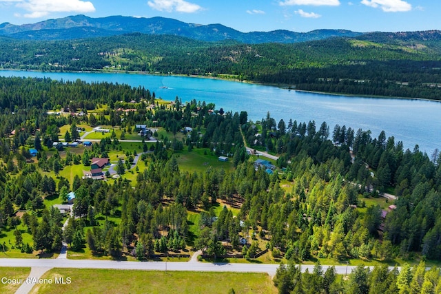 9307 Lakeshore Dr, Sagle, ID 83860 - drone / aerial view of a heavily wooded area and a water and mountain view
