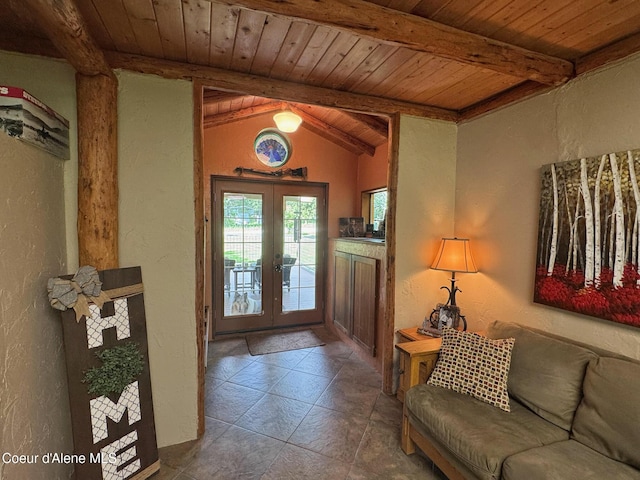 197 Berry Hl, Cocolalla, ID 83813 - entryway with a textured wall, french doors, and wooden ceiling