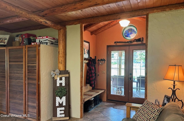 197 Berry Hl, Cocolalla, ID 83813 - mudroom featuring french doors, wood ceiling, and a textured wall