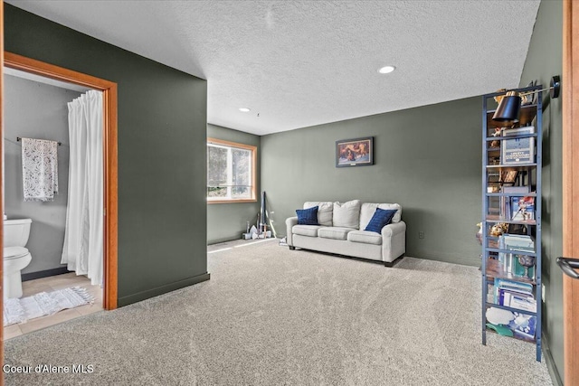 106 Stewart Dr, Blanchard, ID 83804 - living area with carpet flooring, a textured ceiling, and recessed lighting