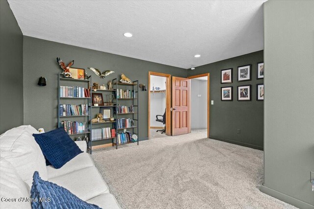 106 Stewart Dr, Blanchard, ID 83804 - living area featuring baseboards, carpet flooring, a textured ceiling, and recessed lighting